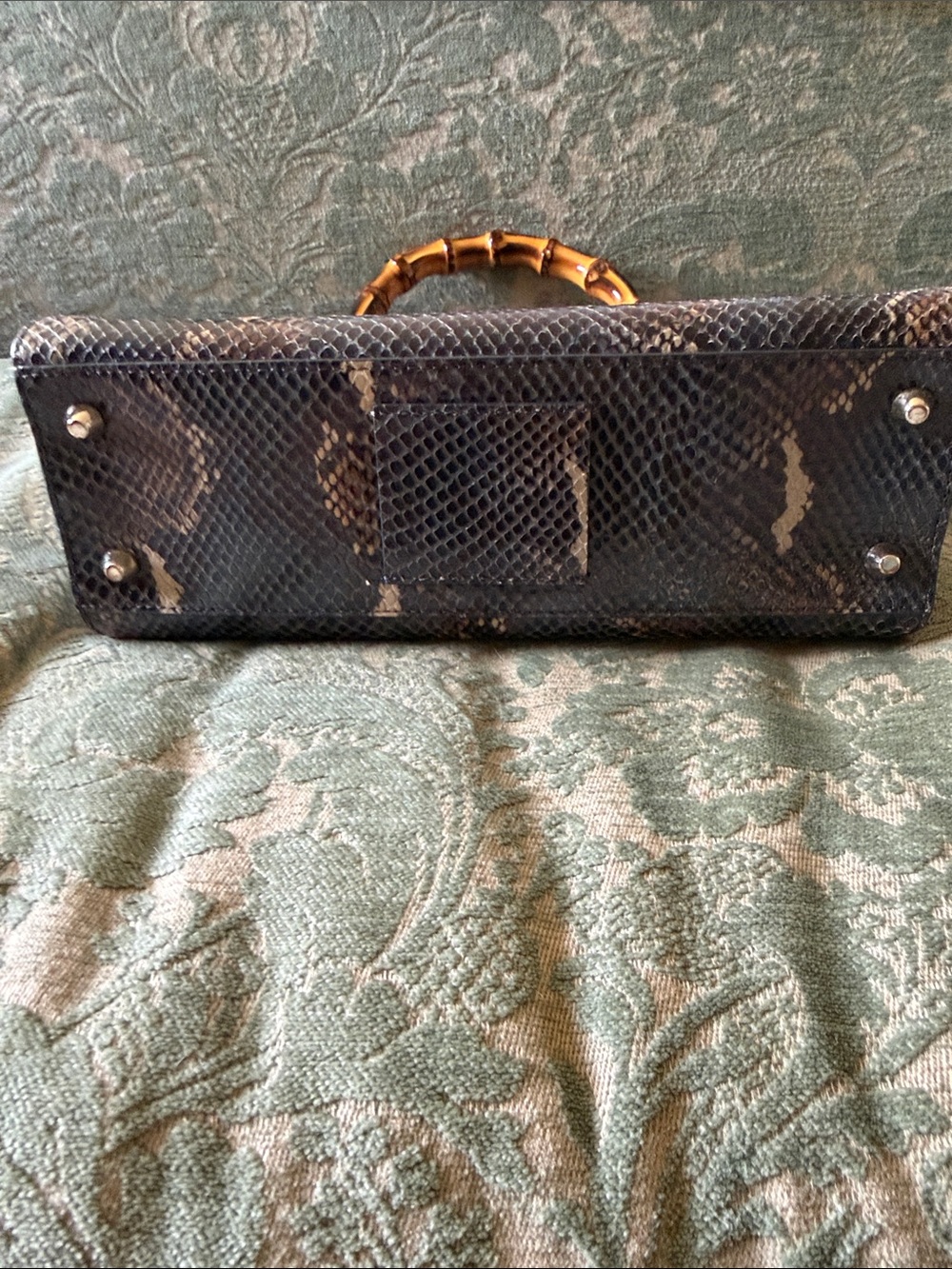 Elaine Turner Brown Python-Print Leather Satchel with Bamboo Handle - Picture 2 of 5